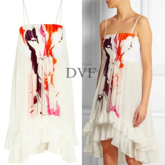 NWT Diane von Furstenberg Runway Sybil Chiffon Silk Dress Strap High Low… - Picture 2 of 4